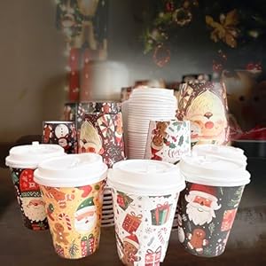 Christmas Disposable Coffee Cups with Lids, 12oz, Snowman and Pumpkin Designs Christmas Paper Cups for Hot Beverage Chocolate Tea Cocoa, Xmas Party Cups for Adult, Party, Holiday(Christmas) Generic