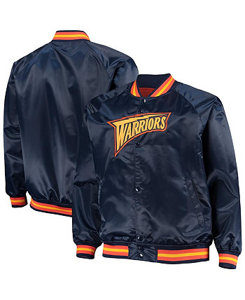 Мужская темно-синяя атласная куртка Golden State Warriors Big and Tall Hardwood Classics Raglan Full-Snap Mitchell & Ness