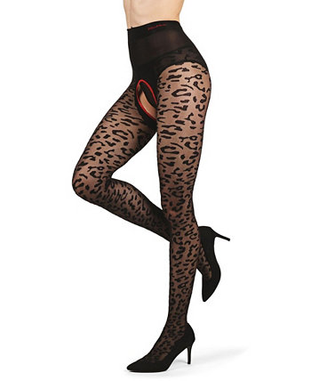 Women's Born To Be Wild Leopard Crotchless Sheer Pantyhose MEMOI