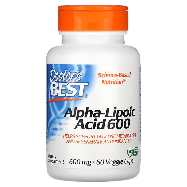 Альфа-липоевая кислота, 600 мг, 60 растительных капсул Doctor's Best