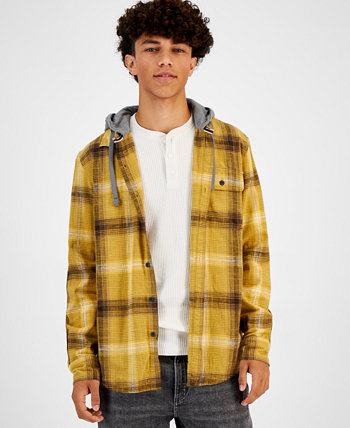 Мужская фланелевая рубашка в клетку с капюшоном, созданная для Macy's Sun & Stone