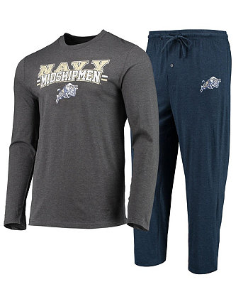 Мужской темно-синий, темно-серый, потертый темно-синий комплект для сна с футболкой и брюками с длинными рукавами для гардемаринов Concepts Sport