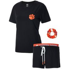 Женские концепции Sport Black / Orange Clemson Tigers Zest Футболка, резинка для волос и шорты Комплект для сна Unbranded