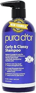 PURA D'OR Curly & Classy Shampoo (16oz) with Argan Oil, Castor Oil, Geranium Oil and Bergamot - Nourishing and Hydrating Formula for Luscious Curls Pura D'Or