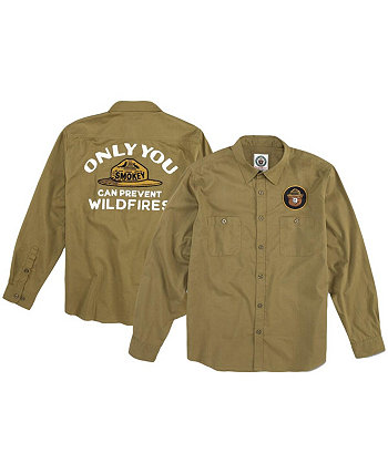 Мужская оливковая рваная рубашка на пуговицах с длинным рукавом Smokey the Bear Daily Grind American Needle
