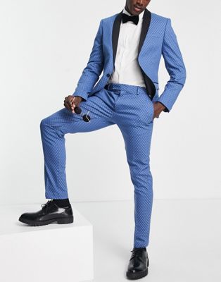 Twisted Tailor perlman skinny fit suit pants in blue jacquard with black back pocket stripe Twisted Tailor
