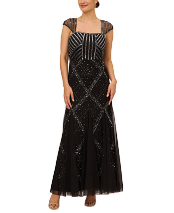 Женское украшенное платье с квадратным вырезом и короткими рукавами Papell Studio
