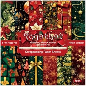 Christmas Pattern Paper Pack, 24 Sheets 6"x6" Scrapbook Paper Pad for Card Making, Single Sided Xmas Prints Cardstock Paper Decorative Craft Paper Holiday DIY Scrapbook Supplies-12 Designs ZAKHSE