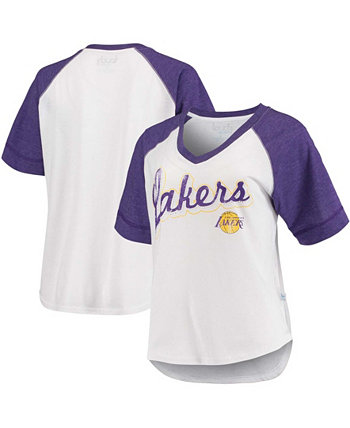 Женская бело-фиолетовая футболка Los Angeles Lakers Around the Horn со стразами и регланами из трех смесовых тканей с v-образным вырезом Touch