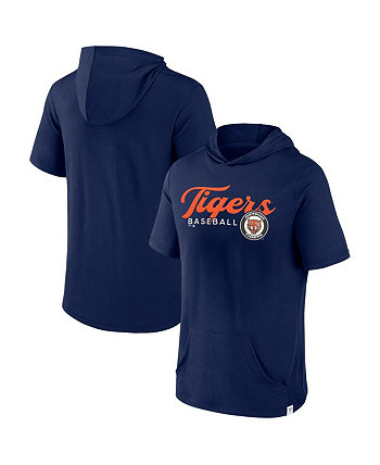 Мужской темно-синий пуловер с капюшоном Detroit Tigers Offensive Strategy с короткими рукавами Fanatics