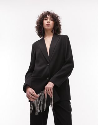 Черный сшитый на заказ непринужденный пиджак с напуском Topshop Tall Topshop Tall