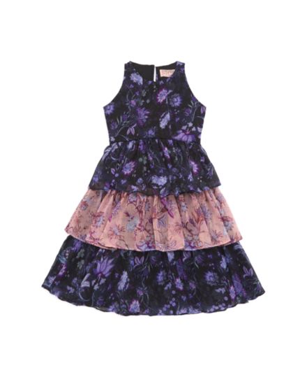 Маленькая девочка &amp;amp; Многоуровневое шифоновое платье с цветочным принтом для девочек Marchesa Notte