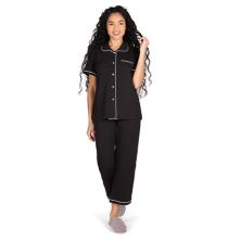 Women's Notch Collar Capri Cotton Blend Pajama Set MEMOI
