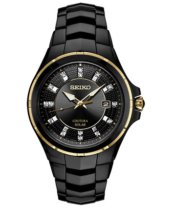 Мужские часы Coutura с бриллиантовым акцентом и черным браслетом из нержавеющей стали, 42,5 мм Seiko