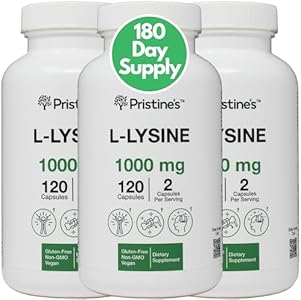 PRISTINE'S L Lysine 1000mg (3 Pack) Lip & Gum Health Essential Amino Acid Immunity Support Supplement Capsules -180 Day Supply Muscle & Tissue Support - Collagen Production - Vegan Gluten Free Non GMO Pristine'S