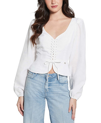 Women's Federica Long-Sleeve Lace-Up Top GUESS