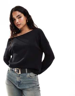 Stradivarius soft touch off shoulder sweatshirt in black Stradivarius