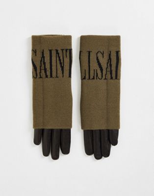 Кожаные и трикотажные перчатки AllSaints с логотипом серого и черного цветов AllSaints