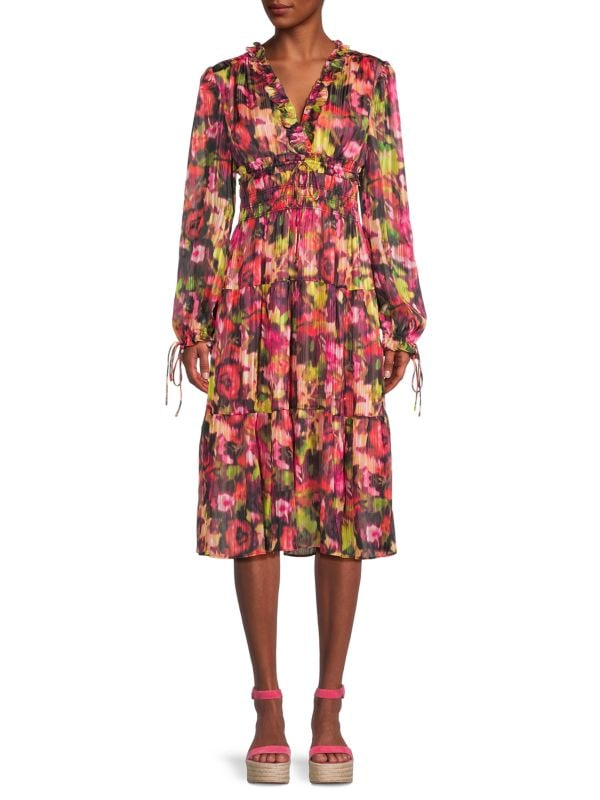 Крестьянское платье с абстрактным цветочным узором STELLAH