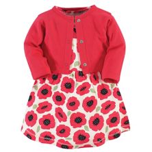 Touched by Nature Baby and Toddler Girl Organic Cotton Dress and Cardigan 2pc Set, Poppy Touched by Nature