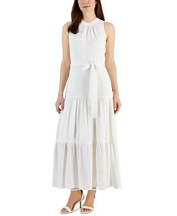 Женское многоуровневое платье макси без рукавов с завязками на воротнике Anne Klein