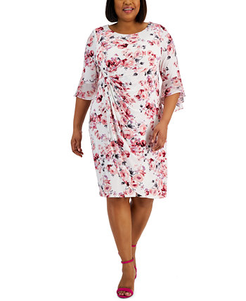 Plus Size 3/4-Sleeve Side-Tab Sheath Dress Connected