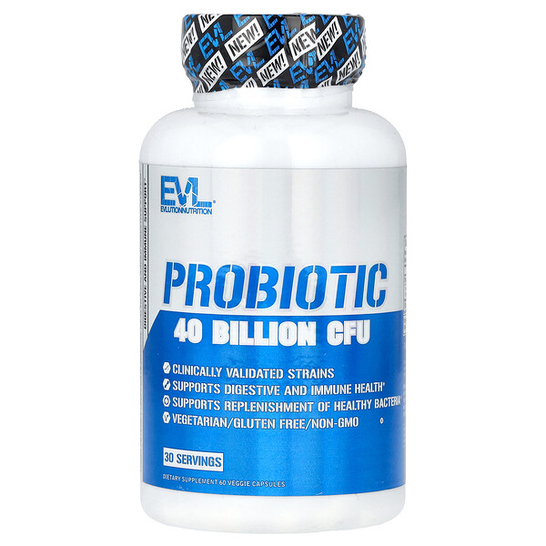 Пробиотик, 40 миллиардов, 60 растительных капсул (20 миллиардов КОЕ на капсулу) EVLution Nutrition