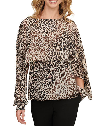 Женская блузка с накидкой и рукавами с леопардовым принтом DKNY