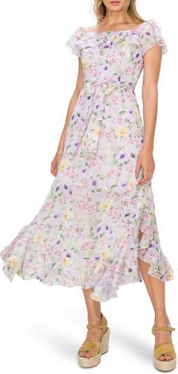 Платье миди с короткими рукавами и цветочным принтом MELLODAY