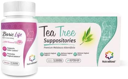 NutraBlast Boric Acid Vaginal Suppositories 600mg (30 Count) Bundle with Tea Tree Oil Suppositories (12 Count) | All Natural Intimate Deodorant for Women | Restore Feminine pH Balance NutraBlast