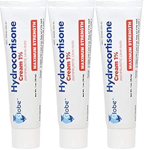 Globe (3 Pack Hydrocortisone Maximum Strength Cream (Крем) 1%, Anti-Itch Cream for Redness, Swelling, Itching, Rash, Bug/Mosquito Bites, Eczema, Hemorrhoids & More Globe