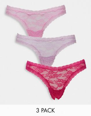 Lindex SoU Dana 3 pack lace thong in pink, lilac and berry Lindex