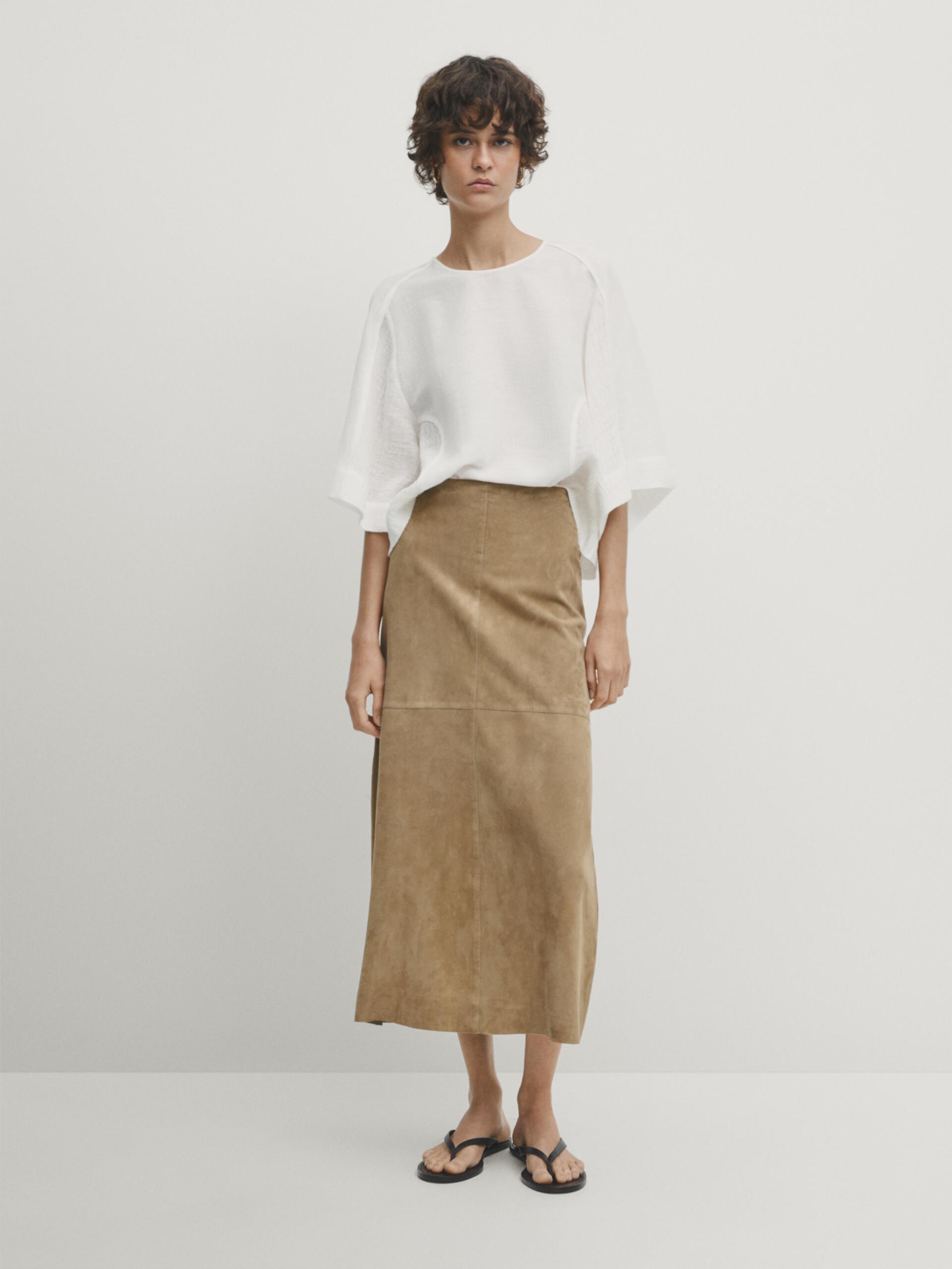 Straight fit suede leather skirt ZARA