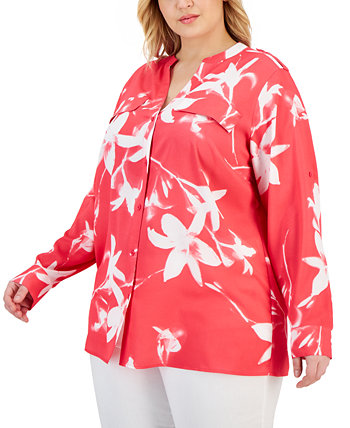 Плюс размер Блузка с разрезом и пуговицами спереди с принтом Calvin Klein
