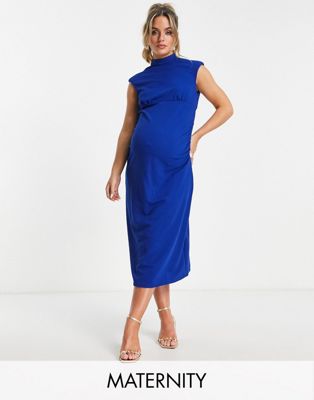 Кобальтово-синее платье миди с высоким вырезом Little Mistress Maternity Little Mistress Maternity
