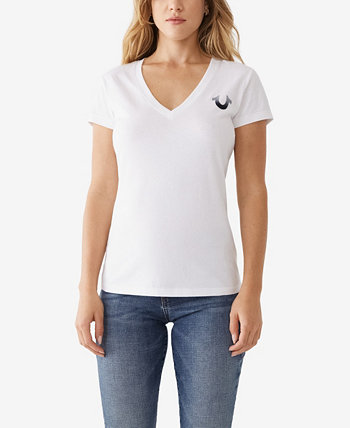 Женская тонкая футболка с короткими рукавами и V-образным вырезом из флокированной подковы True Religion