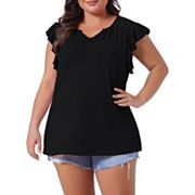 Plus Size Women's V Neck Ruffle Sleeveless Top Blouse T-shirt Tank Tops Casual Grace & Grandeur