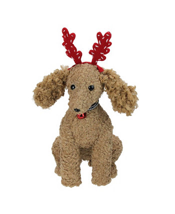 14,5-дюймовый плюшевый коричневый щенок бишон фризе с красными рогами, рождественское украшение Northlight