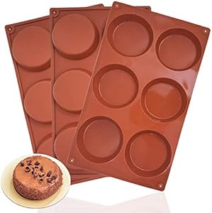 3 Packs 6 Cavity Large Round Disc Candy Silicone Molds, DaKuan Non-Stick Baking Molds, Mousse Cake Pan for French Dessert, Pie, Candy, Soap, Dia 3.1 Inch- Reddish DaKuan