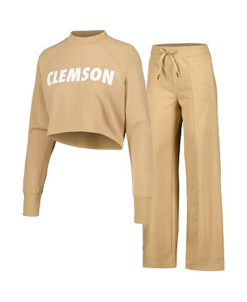 Женский комплект из укороченного свитшота и спортивных штанов светло-коричневого цвета Clemson Tigers реглан Kadyluxe