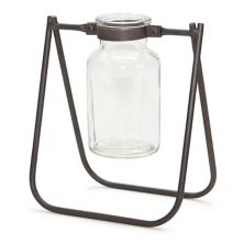 Melrose Hanging Glass Jar Vase with Metal Stand - Set of 2 Melrose