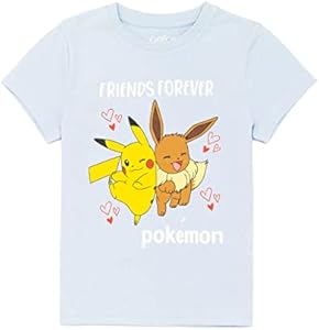 Pokemon T-Shirt Girls Kids Pikachu Eevee Friends Pink Or Blue Character Top Pokemon