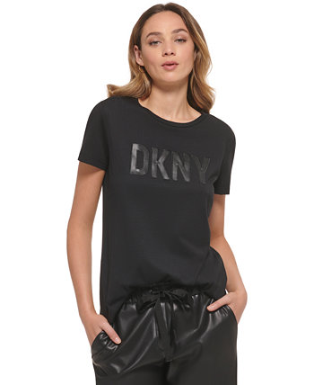 Женская футболка с круглым вырезом и короткими рукавами с текстурированным логотипом DKNY