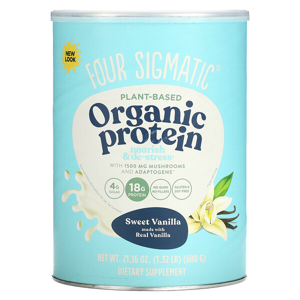 Органический протеин растительного происхождения с грибами и адаптогенами, сладкая ваниль, 1,32 фунта (600 г) Four Sigmatic