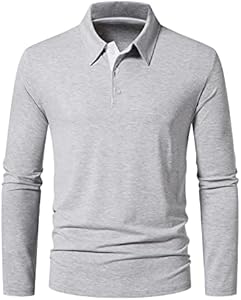 A WATERWANG Men's Long Sleeve Polo Shirts, Slim-fit Cotton Golf Polo Shirts Basic Designed A Waterwang