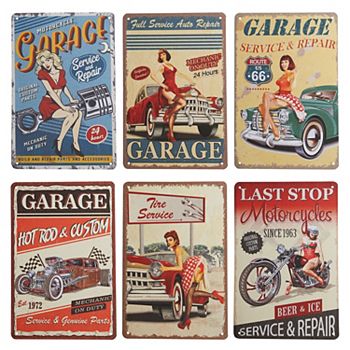 Okuna Outpost Vintage Metal Signs for Garage, Retro Wall Decor (8 x 11.8 in, 6 Pack) Okuna Outpost