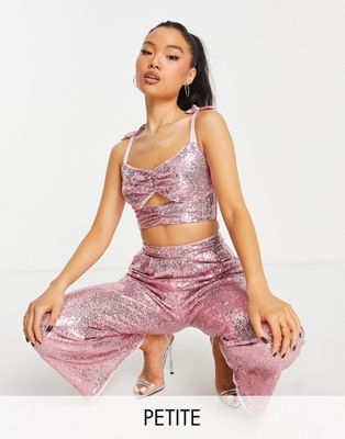 Jaded Rose Petite exclusive sequin cut out crop top in baby pink - part of a set Jaded Rose Petite