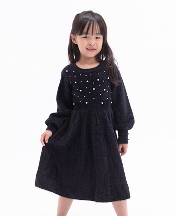 Little Girls Long Sleeve Immitation-Pearl Embellished Sweater Dress Rare Editions