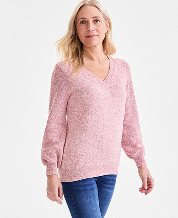 Women's Space-Dyed V-Neck Sweater, Created for Macy's Style & Co