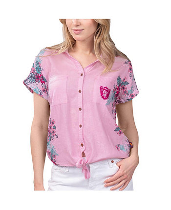 Women's Pink Las Vegas Raiders Stadium Tie-Front Button-Up Shirt Margaritaville